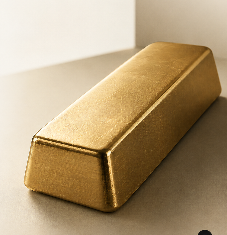 Gold bullion in a warm ivory studio setting